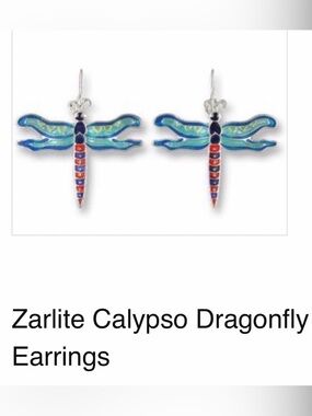 Blue & Red Dragonfly Earrings - Silver Plated